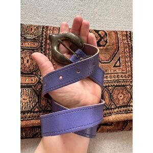 Paris Vintage Brass Purple Leather 60s Paisley Belt, Mod 70s Boho Hippie